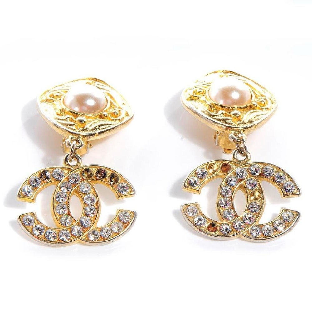 CHANEL Vintage Gold and Crystal Drop Earrings